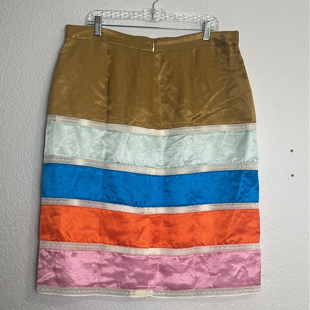 J Crew Crochet Satin Ribbon Skirt In Colorblock Linen Blend Womens Size 16 - Picture 2 of 10